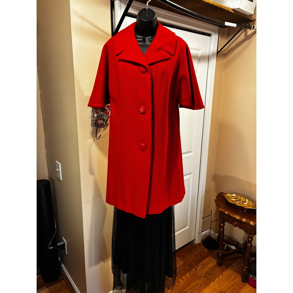 Printzess Fashion MCM Vintage Mod Cape Sleeve Coat Mid Century Modern Red XL